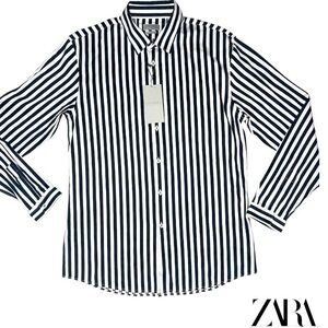 Zara Men's Black and White Striped Button Down Shirt